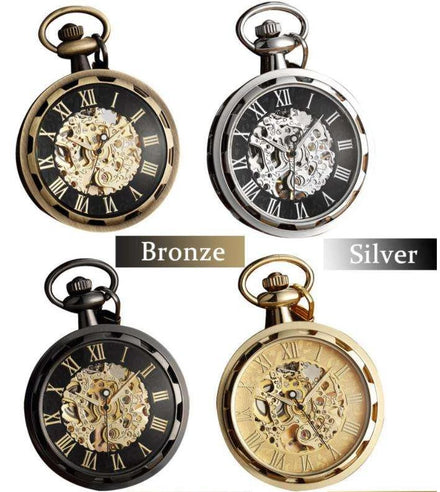 Classic Antique Skeleton Hollow Mechanical Watches Hand Winding Wheel Mechanical Pocket Watches