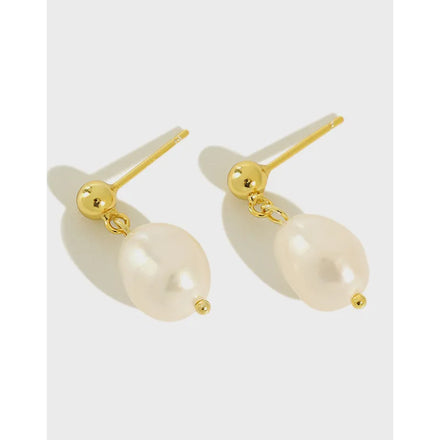 925 Sterling Silver Trendy Freshwater Baroque Pearl Earrings Simple Irregular Stud Earring Fine Jewelry Earring Women Gift