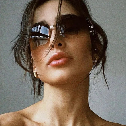 2022 Clear White Dot Drill Sunglasses for Women Rimless Diamond Millennium Y2K Shades Future Wind Gasse Gold Silver Metal Frame