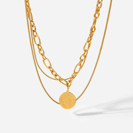 Custom Triple Layer Stainless Steel Chain Stacking Necklace 18k Gold Plated Queen Face Round Pendant Necklace for Women