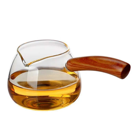 High-Temperature Glass Tea Pot with Wooden Handle Thickened Side Infuser Home Pouring Cup for Tea Cups & Saucers
