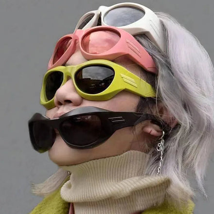 UNOC 2023 Supper New Steampunk Y2K Sunglasses Trendy Sport Glasses for Men Women Future Tech Curved Shape Available White Gray