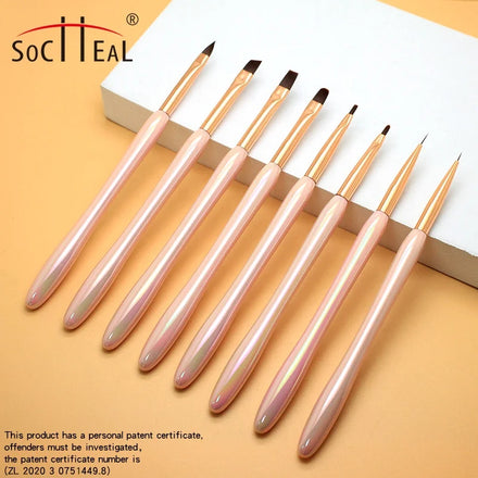 Pink Acrylic Handle Short Painting Long Liner Nail Brush Gel Oval Round Flat Slanted 3D Durable Nylon Brush Nails Metal Gun 3pcs
