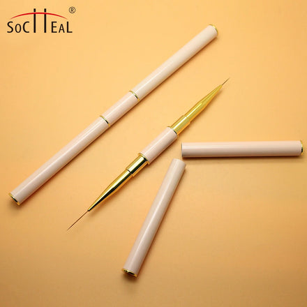 Luxury Pink Metal Handle Double-Headed Nail Art Liner Brush with Crimped Ferrule Custom Logo Extremely Thin Nail Brush Tool Kit
