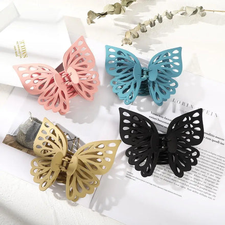 Japanese Aesthetic Style Hollow Double Butterfly Hair Claw Clips Large Solid Color Simple Matte Texture Hair Clips