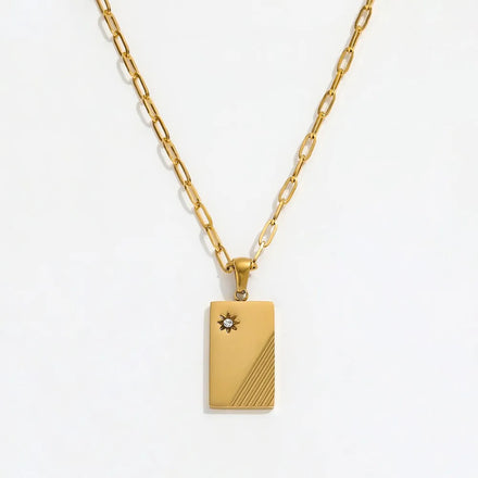 Fenny 18K Gold Plated No Fade Simple Fashion Star Zirconia Rectangle Pendant Necklace Trend Stainless Steel Jewelry Wholesale