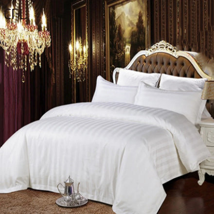 Luxury White 3cm Stripe Jacquard Duvet Cover Bed Linen 100% Cotton Bedding Sheet Set for Star Hotel Wholesale Customized Size