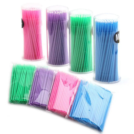 100Pcs/Bag Disposable Colorful Plastic Microbrush Eyelash Extensions Individual Lash Removing Swab with Nylon Bristles