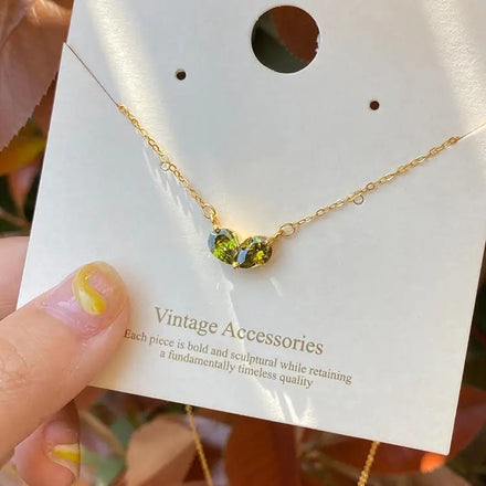 Green Shoots in Spring Pure 925 Sterling Silver Clavicle Chain Green Zircon Pendant Necklace for Women Jewelry