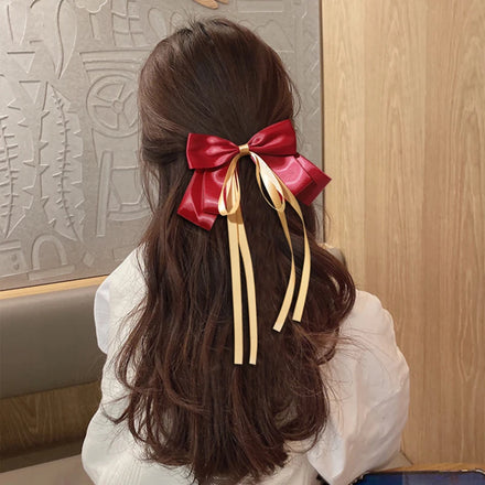 VKME New Fashion Big Satin Solid Ribbon Barrette Large Soft Silky Hair Bow Clip Hair Accessories for Girls