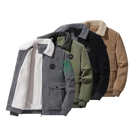 Custom Fleece Loose Casual Corduroy Men's Jacket Plus Size Men's Winter Varsity Fleece Jackets Thick and Warm Jacket