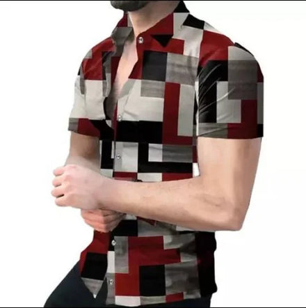 Customized Men's Summer Short Sleeve Casual Shirt Breathable Anti-Wrinkle 3D Print Plaid Design XL ODM Supply