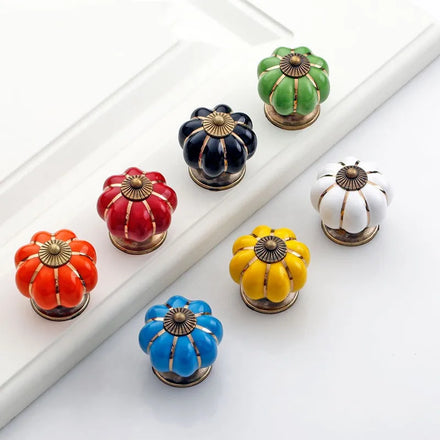 Hot Sale Door Hardware Dresser Knob Cupboard Wardrobe Cabinet Pull Ceramic Pumpkin Knobs