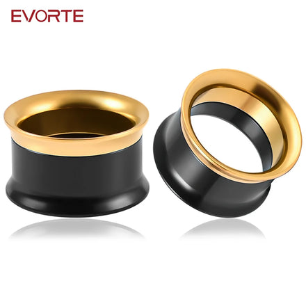 Evorte 10PC Stainless Steel Double Color Flower Shape Ear Screw Tunnels Expanders Body Piercing Jewelry Earring Gauges