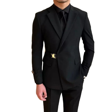 S-6XL High-quality Factory Men 2023 Fall Fashion Black Suit Wedding Banquet Suit Personality Trend Latest Coat Pant Design