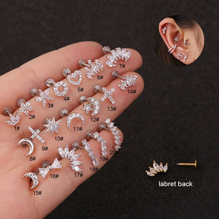 16g Labret Flat Ball Back Earrings Daith Tragus Helix Earrings Body Jewelry Cartilage Earrings Hoop Studs for Women