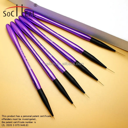 Beautiful Purple Acrylic Handle Nylon Hair Different Length of Nail Art Liner Striping Details Brush Nail Drawing Pens
