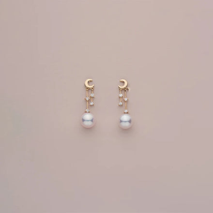 925 Sterling Silver Gold Plated Moon Tassel Pearl Earrings Fashion Trendy Female Prevent Allergy Pendant Earrings