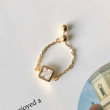 Fashion 925 Sterling Silver Color Cz Diamond Chain Adjustable Ring for Women