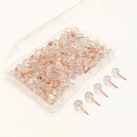 100Pcs Transparent Rose Gold Push Pins Thumb Tacks for Hanging Pictures Posters Maps