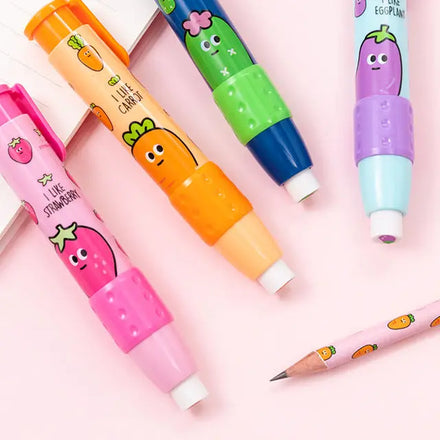 Soododo Customized Logo Fruit Design Eraser Plastic Shell Rubber Pencil Topper Press Eraser