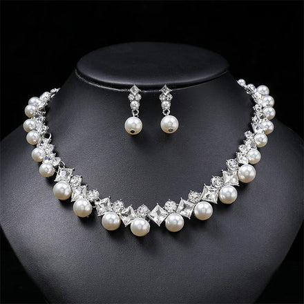 Wholesale Royal Vintage Elegant Luxury Beautiful Natural Pearl Square Diamond Bridal Wedding Jewelry Set