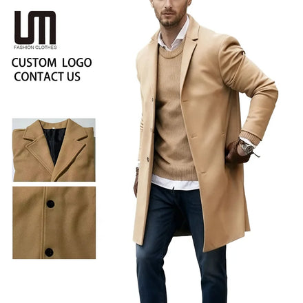 OEM Service Hot Sale Wholesale Men's Winter Trench Coat Windproof Plus Size Overcoat Thick Warm Business Casual Outerwear