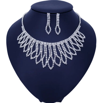 Bridal Wedding Dinner Party Accessories Rhinestone Earrings Necklace Creative Full Diamond Jewelry Set for Women