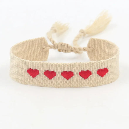 15mm Width Colorful Webbing Embroidered Heart-shaped Chili Tassel Friendship Bracelet Customizable Logo Wristband