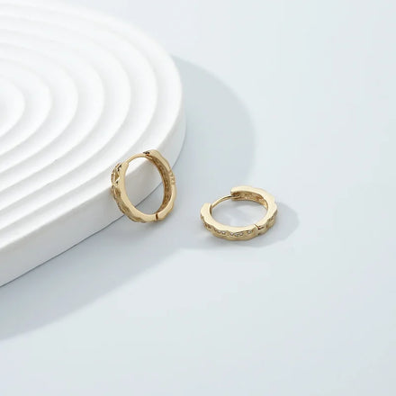 YE0109 14K Gold Plated Sterling Silver Basketweave Huggie Earrings Mni Zirconia Earrings Jewelry