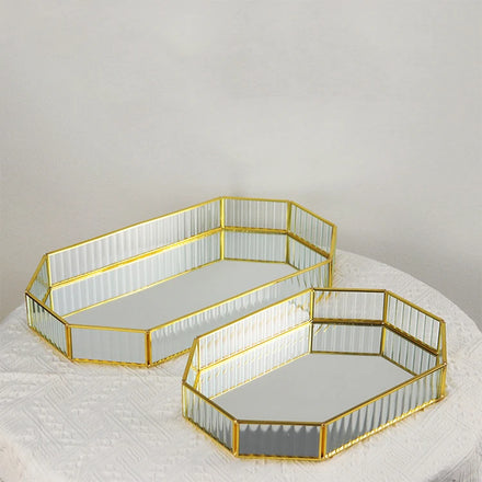 Hot Selling Perfume Tray Home Decorative Plateau Miroir Luxury Gold Metal Glass Vanity Decor Mirror Tray for Serving
