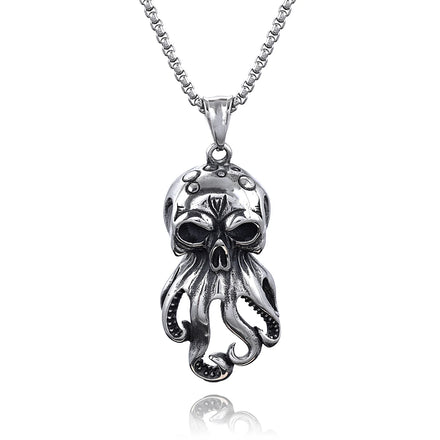 Punk Octopus Necklace 3D Casting Stainless Steel Vintage Mythical Ocean Monster Kraken Octopus Skull Rapper Pendants for Men
