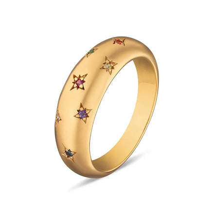 Milskye Simple Popular Jewelry Silver 925 Plated Rose Gold 14k rainbow Crystal starburst Dome Ring