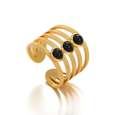 Factory Custom Natural Agate Finger Stainless Steel Gemstone Ring for 14k 18k Gold Women Gold Rings Jewelry