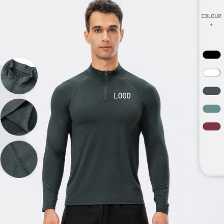 Mens Athletic Top Activewear Shirt Men Running Clothes Gym Lightweight Sports Elastic Zip t Shirts