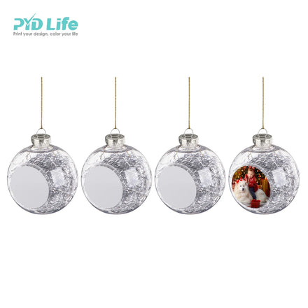 PYD Life RTS Clear Silver Plastic 8 cm Home Sublimation Blank Christmas Hanging Ball Tree Decoration Ornaments