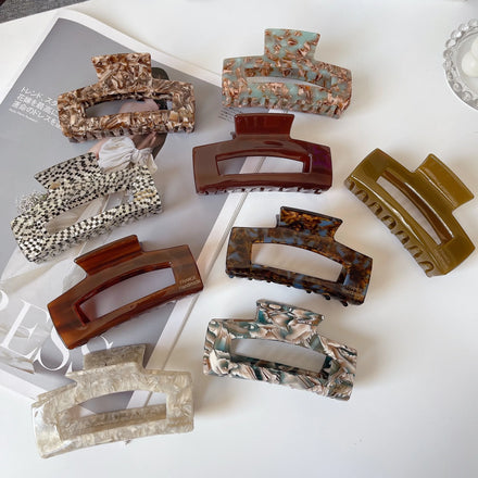 Korean Fashion Custom 4.1 Inch Rectangle Hollow Tortoiseshell Western Hair Clip Vintage Extra Large Hair Shark Claw for Girls