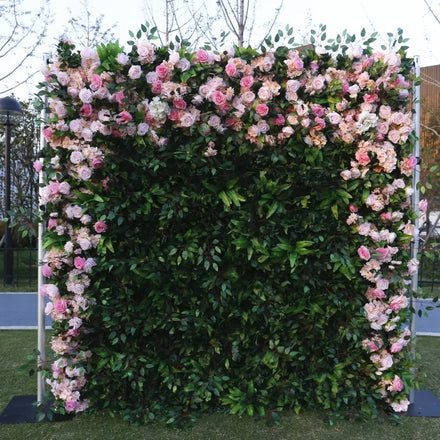 Customized Hanging Rose Flowers Background Silk Art 3d Artificial Green Red pink Wedding Flower Wall Backdrop