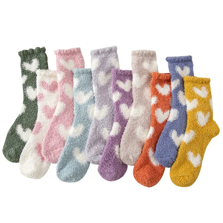 Cozy Coral Velvet Fluffy Winter Floor Socks for Adults Cute Anti-Slip Daily Use Casual Print Design Free Size Disposable