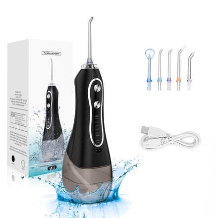 H2ofloss Portable USB Charged IPX7 Waterproof Water Flosser 5 Tips 300ml Tank Teeth Cleaning Household Office Use