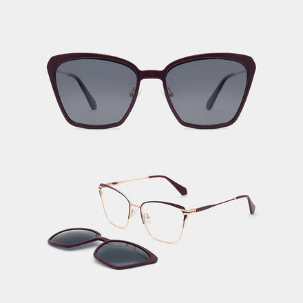 Wholesale Vintage Luxury Women's Clip on Eyeglasses Magnetic Polarized Sunglasses Frames with Clip on Sun Shades