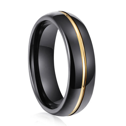 Wholesale Price Tungsten Ring Brand Gold Inlay Polished Black Tungsten Carbide Ring for Men