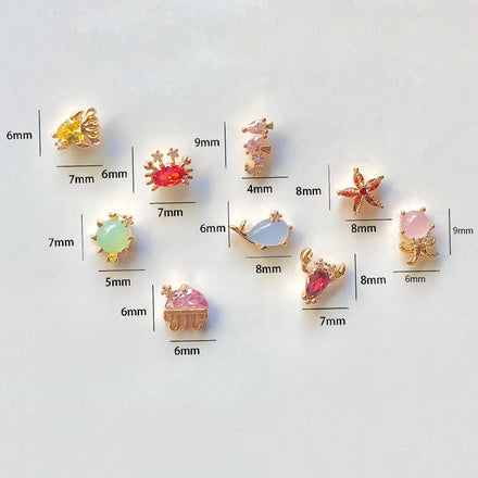 Ocean Series Brass Seabed Marine Animal Jewelry Gold Plated Copper Colorful Zircon Cute Small Women Piercing Studs Earrings