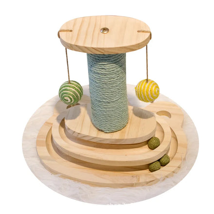 New Design Fun Playing Cat Scratche Tree Interactive Toy Wood Natural Color Cat Scratcher Lounge Board Tower
