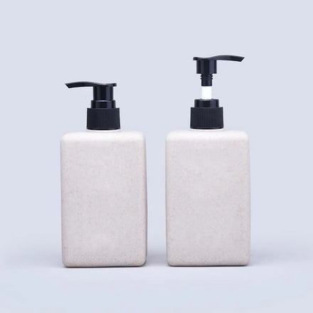 ECO-Friendly Cosmetic Packaging Wheat Straw HDPE Plastic Flip Top Logo Body Lotion Shower Gel Shampoo Bottles 250ml Square Empty