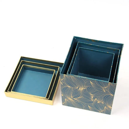 Spot (customizable) Gilded Leaves Pattern Gold Lid Gift Box 3 Pcs Sets Gift Packaging Box square Flower Box