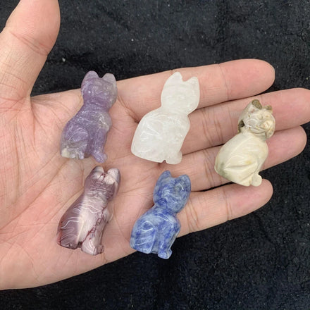 4CM 1.5 Inches Random Color Cat Indoor Sculpture Reiki Stone Natural Crystals Gemstone Craving Crafts