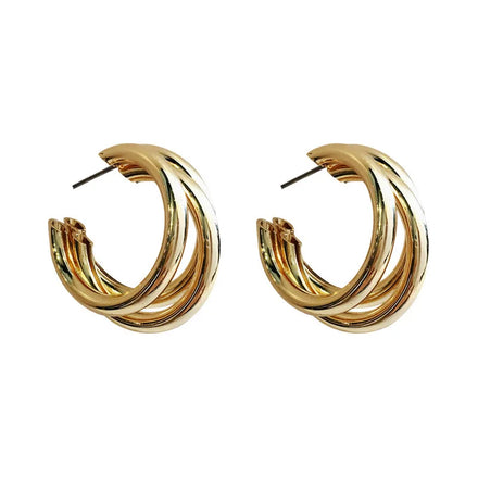 Pin C-shaped Multi-layer Drop Earrings Small Geometric Metal Vintage 18K Gold Plated Women's Fashion Jewelry