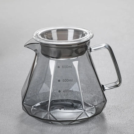 New Arrivals 2025 Smoky Gray Diamond Drip Hot Heat Resistant Glass Kettle High Borosilicate Glass Coffee Server Pot 600ml
