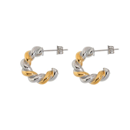 Fenny 18K Gold-plated Fashion Gold & Silver Mixed Color C Rope Chain Hoop Earring Wholesale Stainless Steel Ladies Jewelry